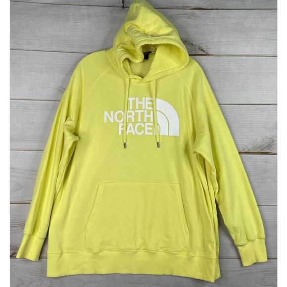 North Face Hoodie Womens XL Yellow Pullover Sweatshirt Half Dome Logo Front - Picture 1 of 9